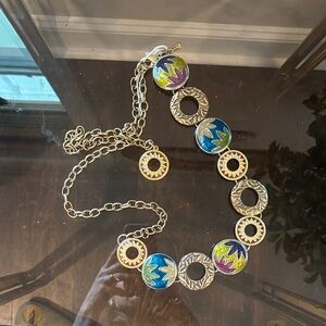 Chico's Gold-Tone Link Belt with Blue, Green & Purple Enamel Accents